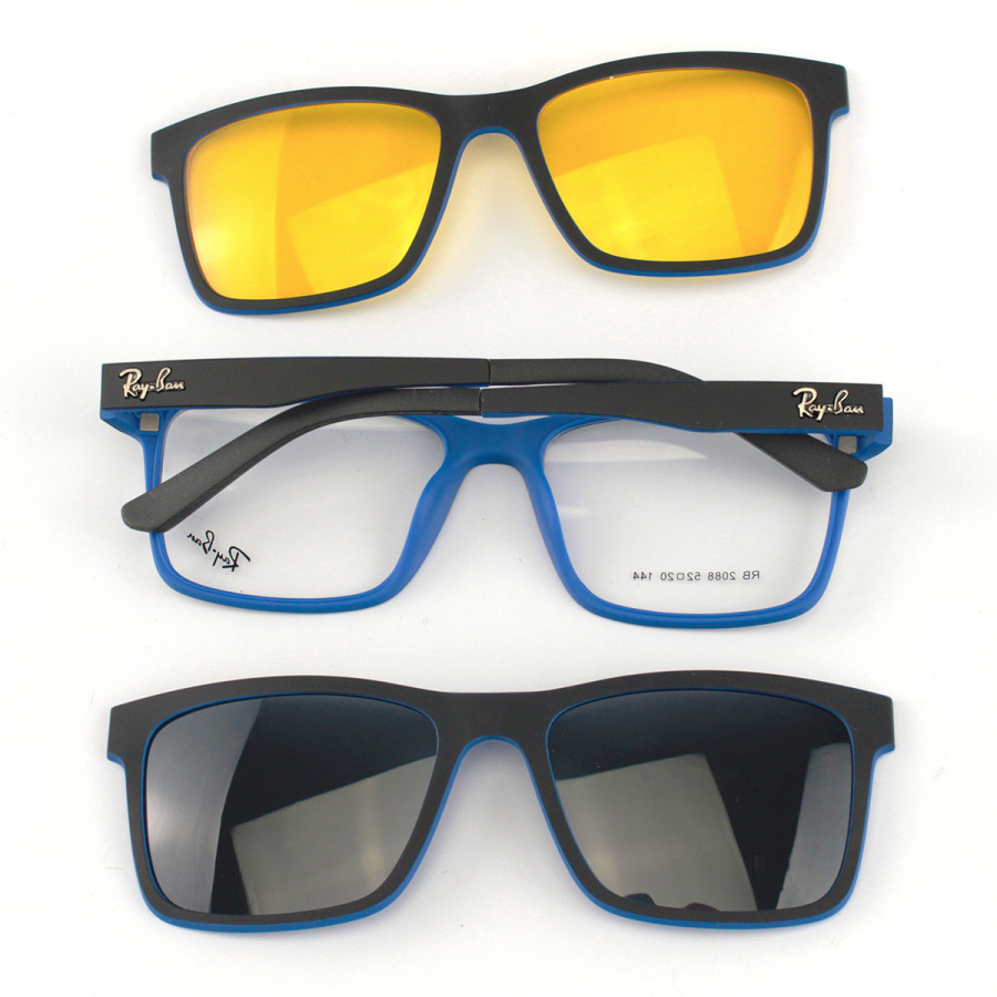 Armacao De Óculos Clip On Ray Ban 2088 Preta E Azul