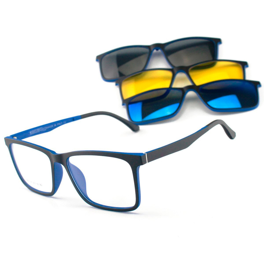 Armacao De Óculos Clipon Rb2126 3 Lentes Preta E Azul