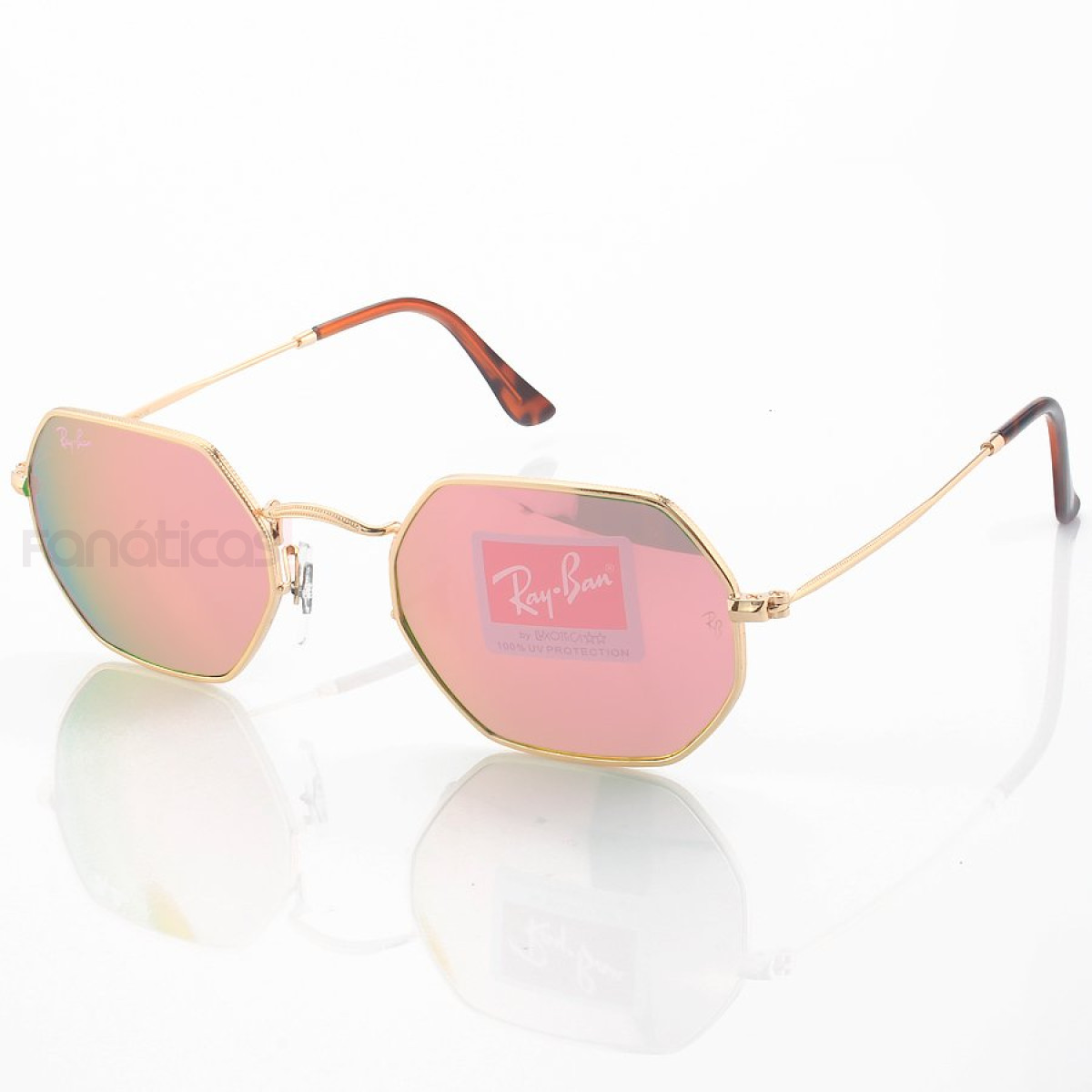 Óculos de Sol RB3556 Octagonal Dourado e Rosa