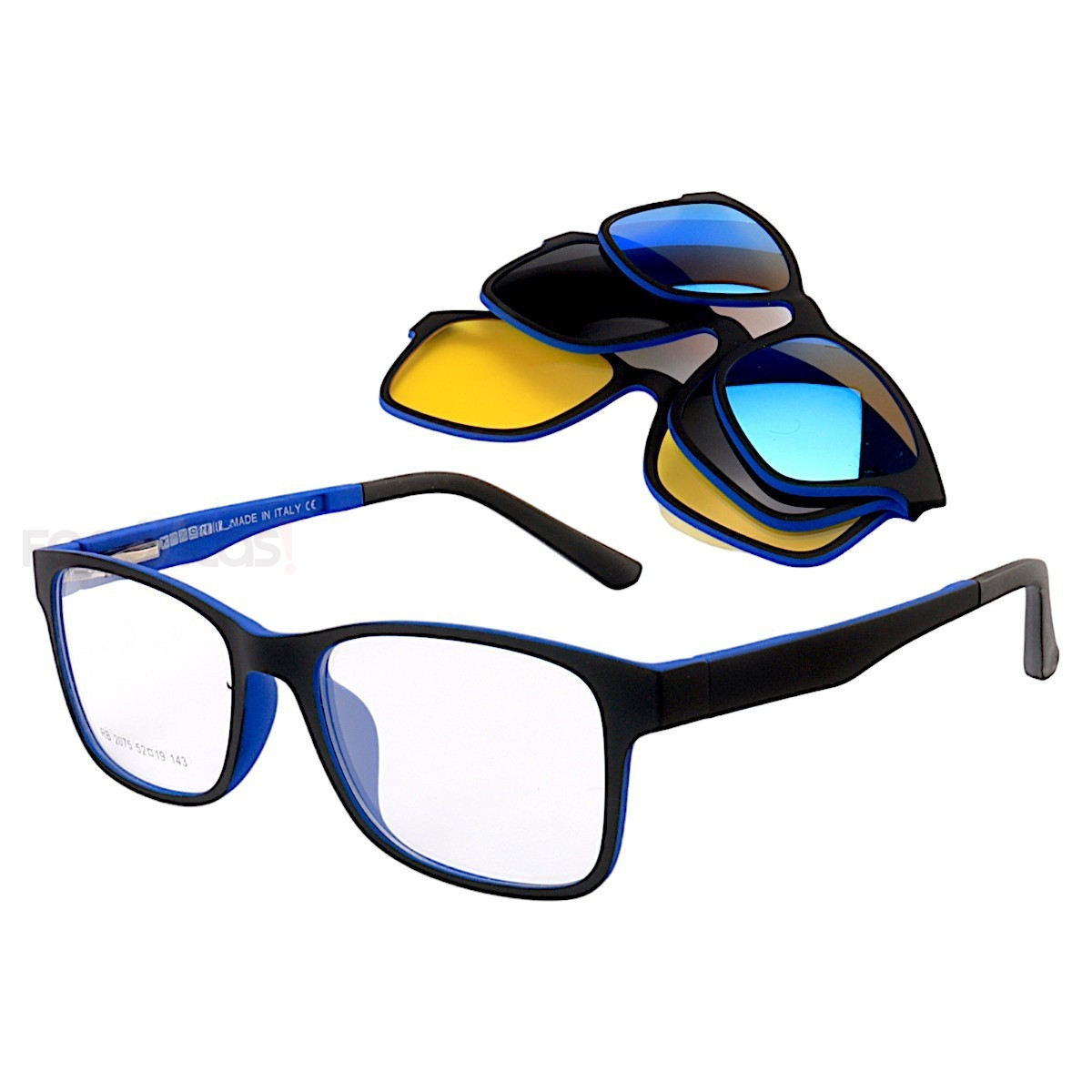 Armação de Óculos Clipon FN2075 3 Lentes Preto e Azul